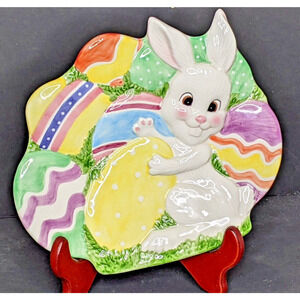 Fitz and Floyd Gathering Eggs Bunny Rabbit Plate 9" Easter Spring 2001